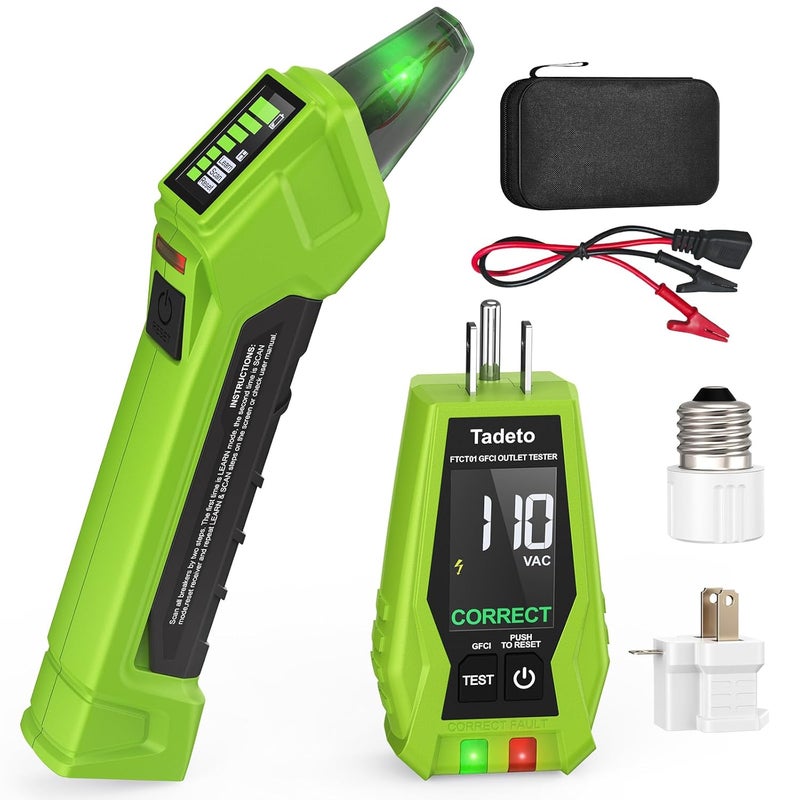 Tadeto Circuit Breaker Finder Tool with Outlet Tester, Quickly GFCI, Voltage, Electric Tester with Dual LCD Display, Light Socket and 3-2 Prong Grounding Adapter, Alligator Clip Adapter - Image 1